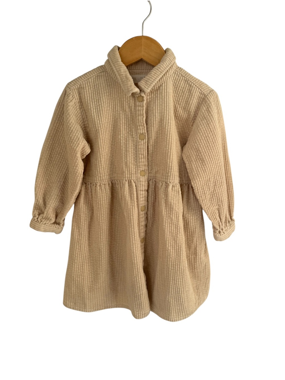 Zara Beige Corduroy Button-Front Shirt Dress 2/3 Years